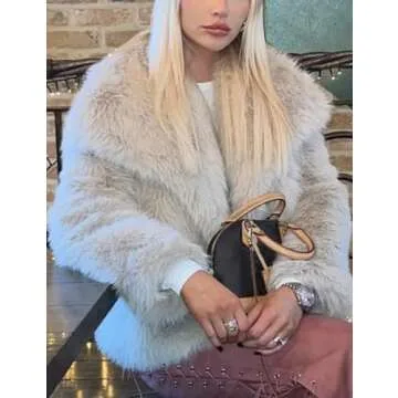 Arssm Womens Fluffy Coat Faux Fur Cardigan Jacket Long Sleeve Lapel Faux Fur Coat Outwear Warm Winter(Apricot-M)