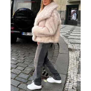 Arssm Womens Fluffy Coat Faux Fur Cardigan Jacket Long Sleeve Lapel Faux Fur Coat Outwear Warm Winter(Apricot-M)