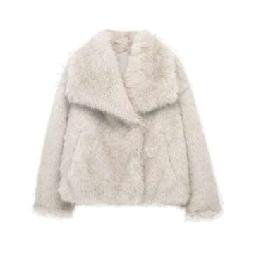 Arssm Womens Fluffy Coat Faux Fur Cardigan Jacket Long Sleeve Lapel Faux Fur Coat Outwear Warm Winter(Apricot-M)