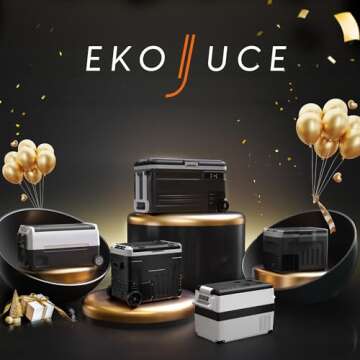 EKOJUCE 12 Volt Refrigerator Portable Fridge - 53 Quart(50L) Electric Cooler Big Zone with 2 Baskets...