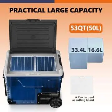 EKOJUCE 12V Portable Fridge with Wheels - 53 Quart Travel Cooler