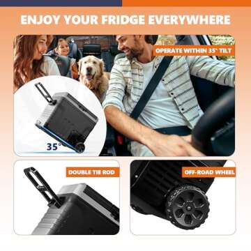 EKOJUCE 12V Portable Fridge with Wheels - 53 Quart Travel Cooler