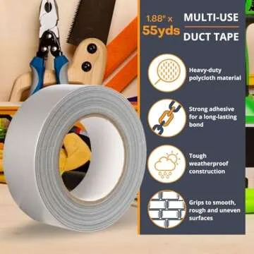 GTSE Silver Duct Tape, 2 Inches x 55 Yards (164 ft), Heavy Duty, Waterproof Repair Tape for Indoor or Outdoor Use, 1 Roll