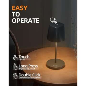 Quntis Cordless Table Lamp Set of 2, Rechargeable Battery Operated Lamp, Touch Control, Stepless Dimming Portable LED Desk Lamp for Restaurant, Patio, Outdoor, Coffee Shop - Carbon Black
