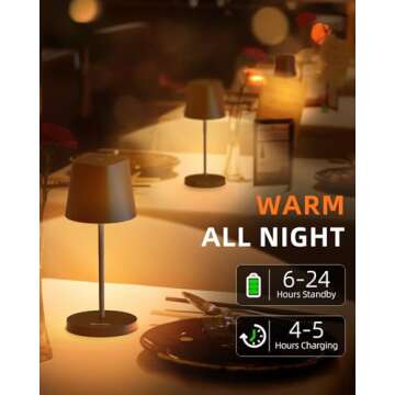 Quntis Cordless Table Lamp Set of 2, Rechargeable Battery Operated Lamp, Touch Control, Stepless Dimming Portable LED Desk Lamp for Restaurant, Patio, Outdoor, Coffee Shop - Carbon Black