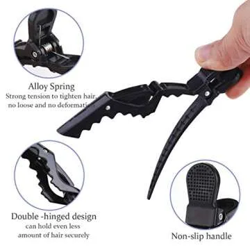 GLAMFIELDS 12 pcs Alligator Hair Clips for Styling Sectioning, Non-slip Grip Clips for Hair Cutting, Durable Women Professional Plastic Salon Hairclip with Wide Teeth & Double-Hinged Design Black