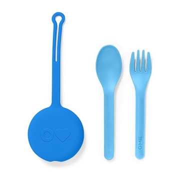 OmieBox Kids Utensils Set - Reusable Fork & Spoon with Case (Blue)