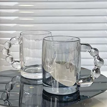 HolaJia 11OZ Glass Coffee Mug with Beaded Handle