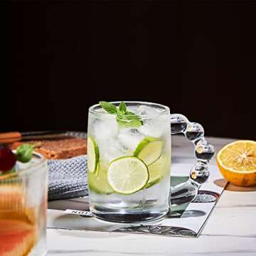 HolaJia 11OZ Glass Coffee Mug with Beaded Handle