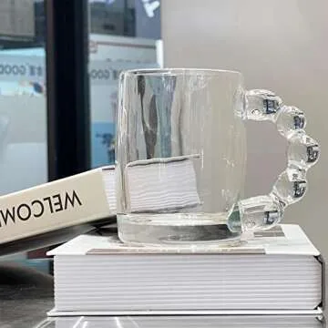 HolaJia 11OZ Glass Coffee Mug with Beaded Handle