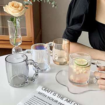 HolaJia 11OZ Glass Coffee Mug with Beaded Handle