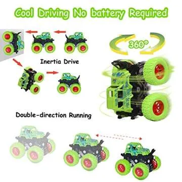 taessv Monster Truck Toys - Friction Powered Toy Cars Push and Go Vehicles for Kids Best Christmas Birthday Party Gift for Boys Girls Aged 3 and Above 4-Pack