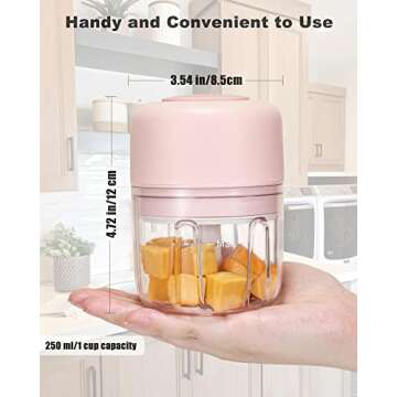 AYOTEE Cordless Electric Small Food Processor, Mini Food Chopper for Garlic Veggie Vegetables Fruit, Salad Mincing & Puree, Kitchen, 1Cup 250ML, BPA Free, Pink