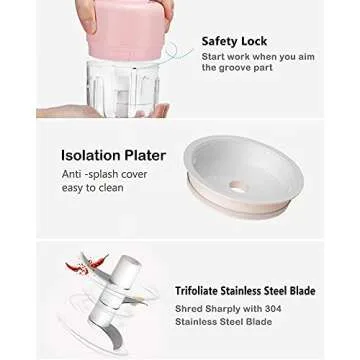 AYOTEE Cordless Electric Small Food Processor, Mini Food Chopper for Garlic Veggie Vegetables Fruit, Salad Mincing & Puree, Kitchen, 1Cup 250ML, BPA Free, Pink