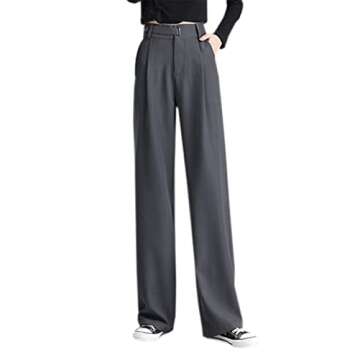 Betusline Women's 2 Packs Wide Leg High Waisted Long Dress Pants Business Casual Straight Office Trousers for Women, 10# Brown+Grey, Small