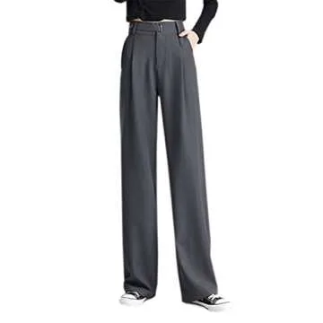 Betusline Women's 2 Packs Wide Leg High Waisted Long Dress Pants Business Casual Straight Office Trousers for Women, 10# Brown+Grey, Small