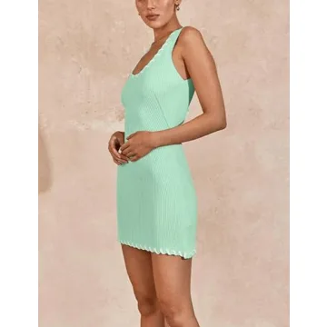 VAOYIU Womens Sleeveless Tank Dress Sexy Mini Bodycon Dress Ribbed Knit Fitted Dresses(1-Green-L)