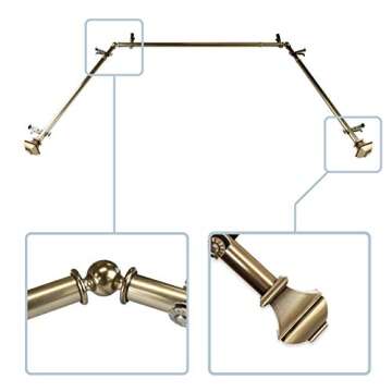 13/16" Moyat Bay Window Curtain rod 20-36", 38-72" - Antique Brass