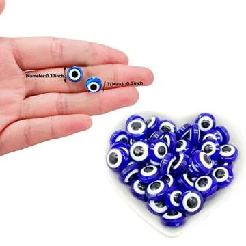 200pcs Evil Eye Beads for Bracelets Necklace Jewelry Making (8mm, Blue)