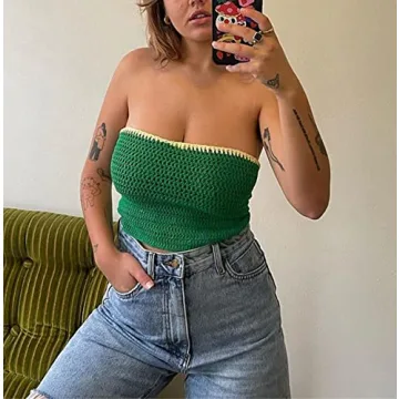 Meladyan Strappy Colorblock Crochet Crop Top - Stylish & Sexy