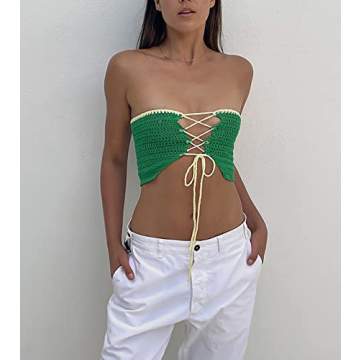 Meladyan Strappy Colorblock Crochet Crop Top - Stylish & Sexy