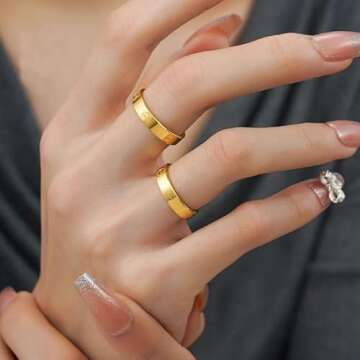 Podafu Love Ring For Women Men Girls Titanium Steel 18k Gold Rings Jewelry Unisex Adult Wedding Birt...