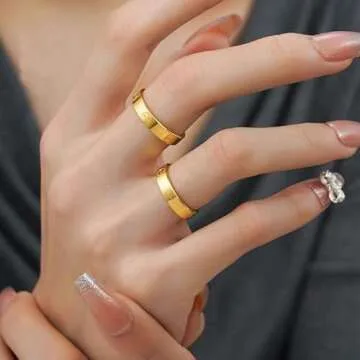 Podafu Love Ring For Women Men Girls Titanium Steel 18k Gold Rings Jewelry Unisex Adult Wedding Birt...