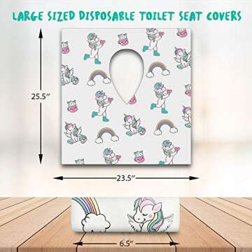 Disposable Toilet Seat Covers for Toddlers - Individually Wrapped Unicorn Potty Training Liners for Kids - Portable with Non-Slip Adhesives - Extra Large Size - Road Trip Essentials