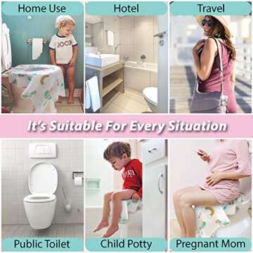 Disposable Toilet Seat Covers for Toddlers - Individually Wrapped Unicorn Potty Training Liners for Kids - Portable with Non-Slip Adhesives - Extra Large Size - Road Trip Essentials