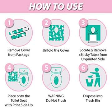 Disposable Toilet Seat Covers for Toddlers - Individually Wrapped Unicorn Potty Training Liners for Kids - Portable with Non-Slip Adhesives - Extra Large Size - Road Trip Essentials