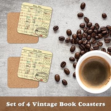Vintage Library Due Date Card Coasters - Perfect Gift for Book Lovers