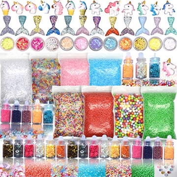 Hulluter 70PCS Slime Kit: Foam Beads & Glitter for DIY Fun