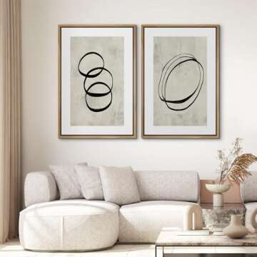 SIGNWIN Framed Canvas Print Wall Art Set Black Tan Ring Spiral Collage Abstract Shapes Cozy Neutral Modern Art Decorative Nordic Multicolor for Living Room, Bedroom, Office - 16"x24"x2 Natural
