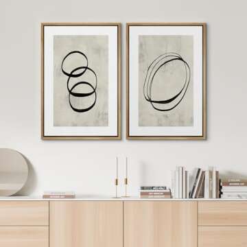 SIGNWIN Framed Canvas Print Wall Art Set Black Tan Ring Spiral Collage Abstract Shapes Cozy Neutral Modern Art Decorative Nordic Multicolor for Living Room, Bedroom, Office - 16"x24"x2 Natural