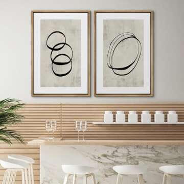 SIGNWIN Framed Canvas Print Wall Art Set Black Tan Ring Spiral Collage Abstract Shapes Cozy Neutral Modern Art Decorative Nordic Multicolor for Living Room, Bedroom, Office - 16"x24"x2 Natural
