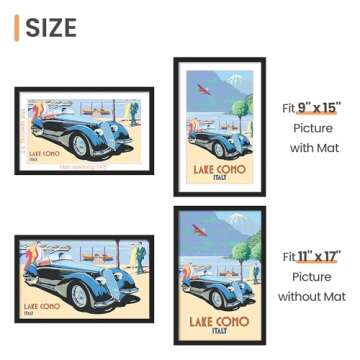 upsimples 11x17 Picture Frame, Display Pictures 9x15 with Mat or 11 x 17 Without, Wall Hanging Poster Frames, Black, 1 Pack