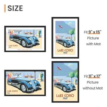 upsimples 11x17 Picture Frame, Display Pictures 9x15 with Mat or 11 x 17 Without, Wall Hanging Poster Frames, Black, 1 Pack