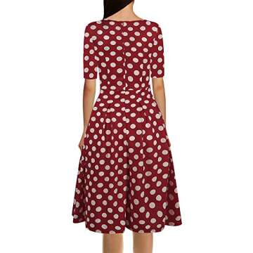 oxiuly Women's Retro Dot Patchwork Pocket Puffy Swing Casual Party Dress OX165 (2XL, red dot)