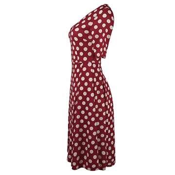 oxiuly Women's Retro Dot Patchwork Pocket Puffy Swing Casual Party Dress OX165 (2XL, red dot)