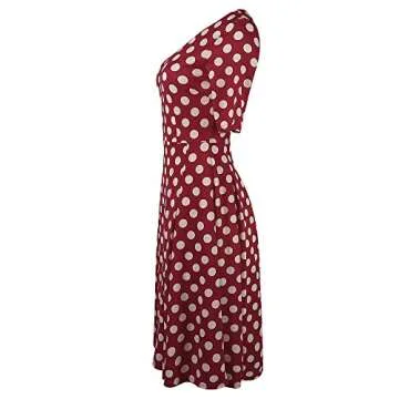 oxiuly Women's Retro Dot Patchwork Pocket Puffy Swing Casual Party Dress OX165 (2XL, red dot)