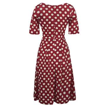oxiuly Women's Retro Dot Patchwork Pocket Puffy Swing Casual Party Dress OX165 (2XL, red dot)
