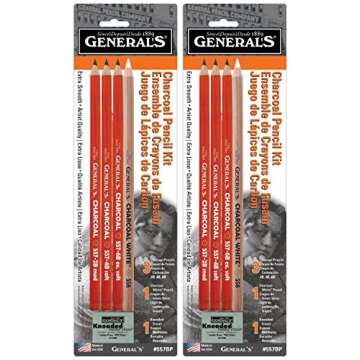 2-Pack - General Pencil 321742 557BP - 4 Charcoal Pencil Kit with Eraser