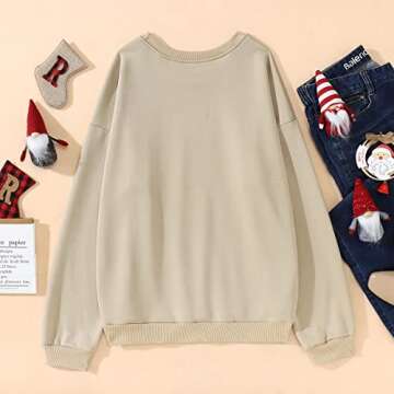 Ritatte Women Christmas Gingerbread Sweatshirt Bakery Graphic Letter Crewneck Pullover Long Sleeve Casual Xmas Holiday Tops(Khaki,XXL)