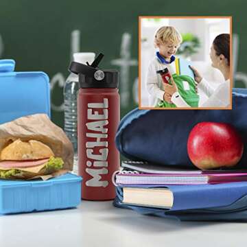 Personalized Custom Water Bottle For Kids, Toddler & Children w NAME & 36 ICON FREE ENGRAVING! | 18 oz - 9 Color | BPA Free - Double Wall Insulated