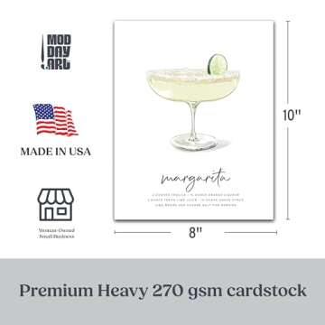 Margarita Cocktail Wall Art - Illustrated Alcohol Poster with Ingredients - Home Bar Cart Decor - Un...