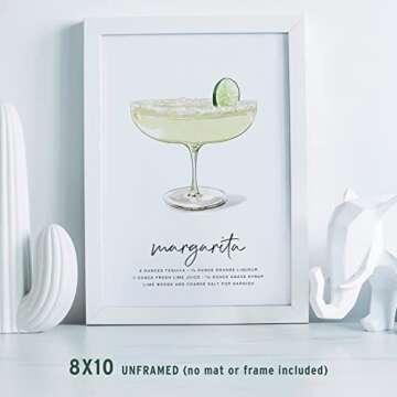 Margarita Cocktail Wall Art - Illustrated Alcohol Poster with Ingredients - Home Bar Cart Decor - Unframed, 8x10