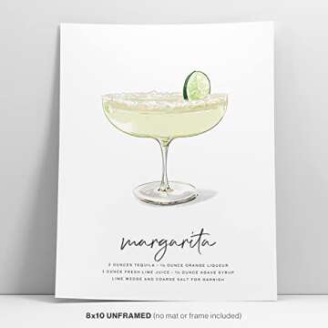 Margarita Cocktail Wall Art - Illustrated Alcohol Poster with Ingredients - Home Bar Cart Decor - Unframed, 8x10