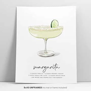Margarita Cocktail Wall Art - Illustrated Alcohol Poster with Ingredients - Home Bar Cart Decor - Unframed, 8x10