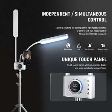 NEEWER Esthetician Light with Phone Holder & Travel Bag Kit, Support 2.4G/PC/MAC Control & Separate Control of 2 LED Light Heads, CRI98+ Bi Color Stepless Dimmable Tattoo Lighting Lash Lamp, BH40B