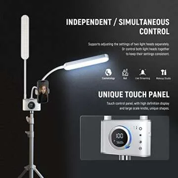 NEEWER Esthetician Light with Phone Holder & Travel Bag Kit, Support 2.4G/PC/MAC Control & Separate Control of 2 LED Light Heads, CRI98+ Bi Color Stepless Dimmable Tattoo Lighting Lash Lamp, BH40B